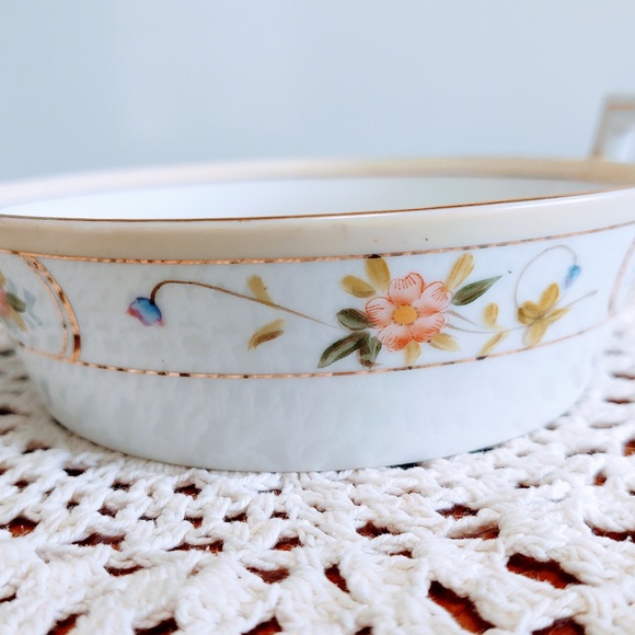 Vintage Hand Painted Nippon Trinket Butter Dish With Insert Floral W/Gold Trim - Picture 14 of 16